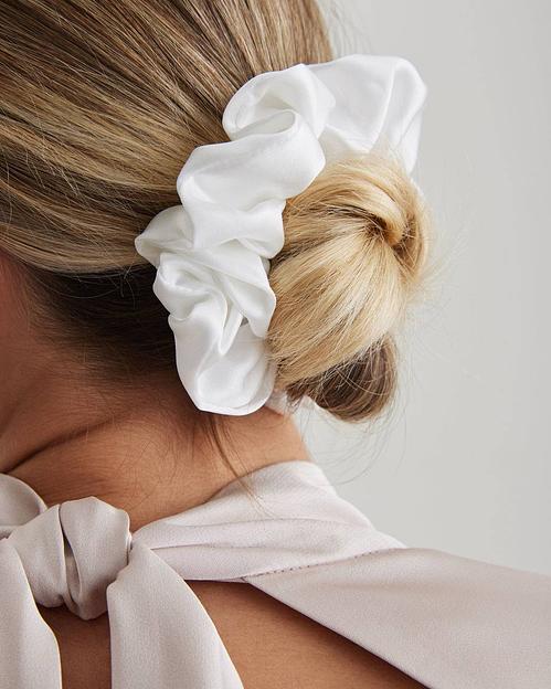 Шёлковая резинка для волос Classic «Natural White» ОПТ фото 2