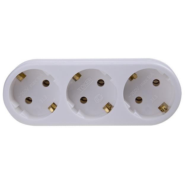 Rexant 11-1079 Тройник электрический линейный 16 А с заземлением белый фото 1