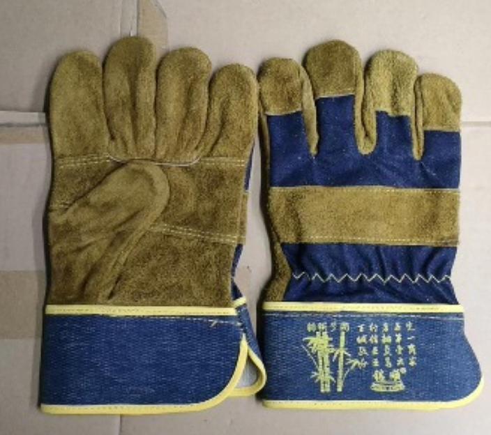 Перчатки комбинированные из спилка золотистые ОПТ фото 1