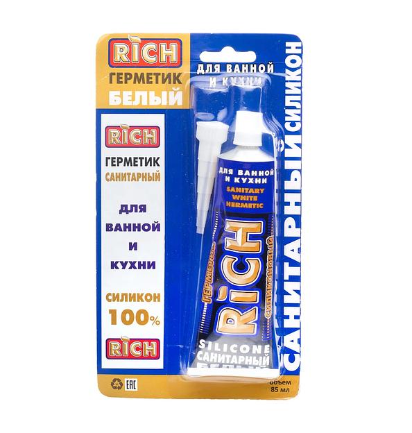 Герметик силиконовый Rich санитарный 85 мл белый фото 1