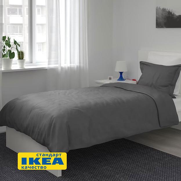 Пододеяльник 1,5 спальный, наволочка ЛЮТЕСМИО (ИКЕА ЛЮКТЭСМИН) 150x200/50x70, темно-серый, сатин KL-40442553 фото 1