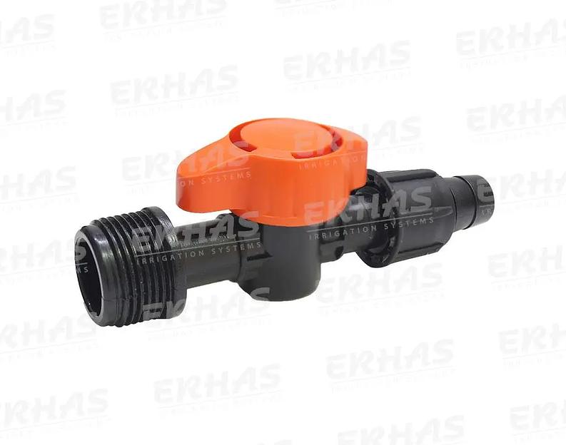 Мини-кран зажимной Erhas с наружной резьбой на капельную ленту ОПТ фото 1