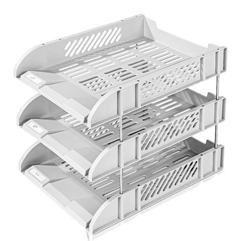 Лоток для документов горизонтальный, 3-х рядный, пластик, серый, DELI фото 1