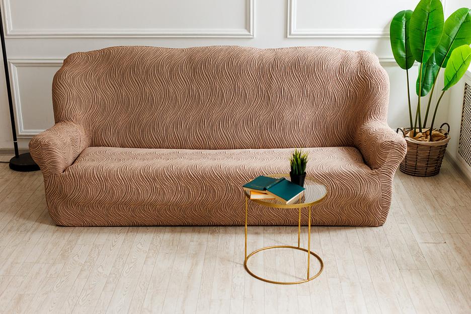 Чехол на трёхместный диван Чехлы&Пледы «Жаккард Волна» капучино ОПТ фото 3