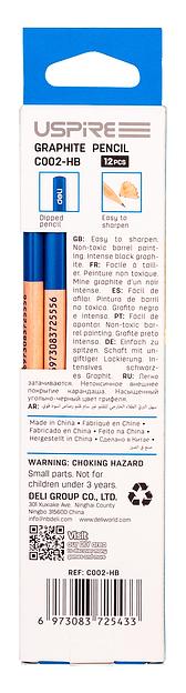 Карандаш чернографит. Deli EC002-HB Uspire HB трехгран. липа ластик коробка картонная (12шт) фото 3