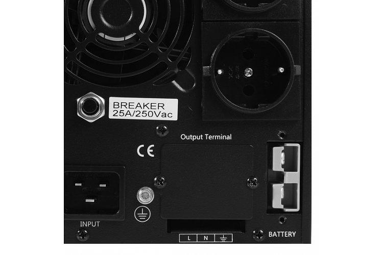 ИБП POWERMAN Online 3000, LCD, двойного преобразования, 3000ВА, 2700Вт, 2 евророзетки с резервным питанием, USB, RS232, слот SNMP, разъем EPO, внешний блок батарей (в комплект не входит), 215 х 315 х 475 мм., 8.9 кг. Powerman Online 3000 Plus фото 5