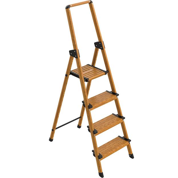 Алюминиевая стремянка с отделкой под дерево 4 ступени фото 1