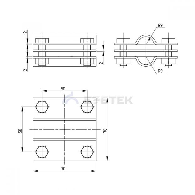 Зажим заземления стержень - стержень крестообразный, оцинк. фото 2