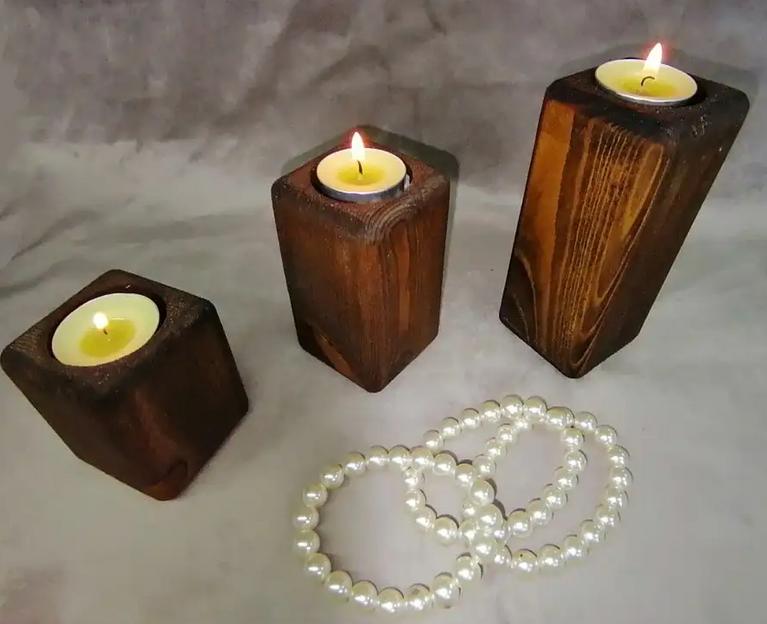 Подсвечники деревянные темные 3 шт ОПТ фото 5