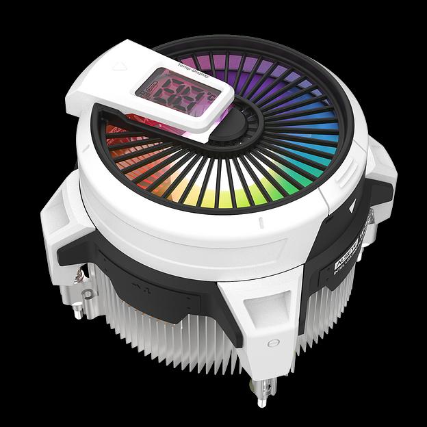 Кулер для процессора Alseye Warriors W90, 1х92мм, 900~3000rpm, 4-pin, Al+Cu, белый/ARGB, 52.5CFM, 28.3дБ, TDP 90Вт, LCD-дисплей, INTEL 1700/1200/115x, AMD не поддерживается (W90W) фото 1