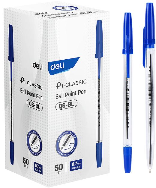 Ручка шариков. Deli P1-Classic EQ6-BL прозрачный d=0.7мм син. черн. фото 1