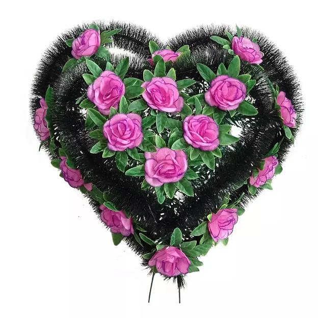 Венок ритуальный в форме сердца розы ф216п-р40-г343 70см фото 4