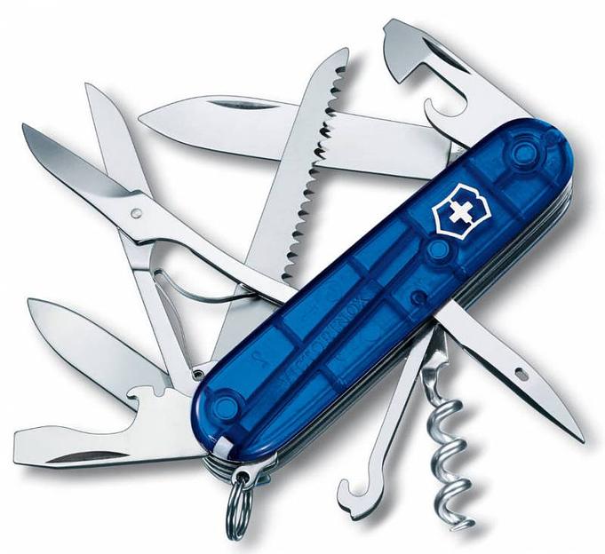 Нож перочинный Victorinox Huntsman (1.3713.T2) 91мм 15функций синий полупрозрачный карт.коробка фото 1