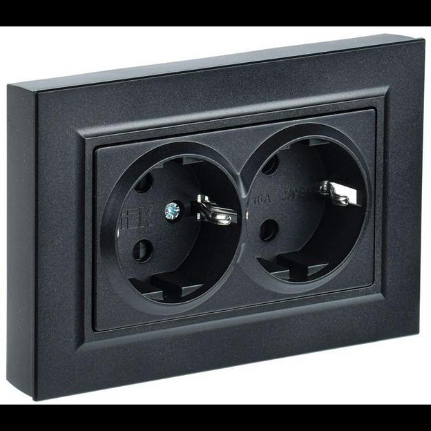 IEK BR-R21-16-K02-F BRITE Роз. 2-я с з/к без з/ш 16А в сб. РС12-3-БрЧ черн. фото 1