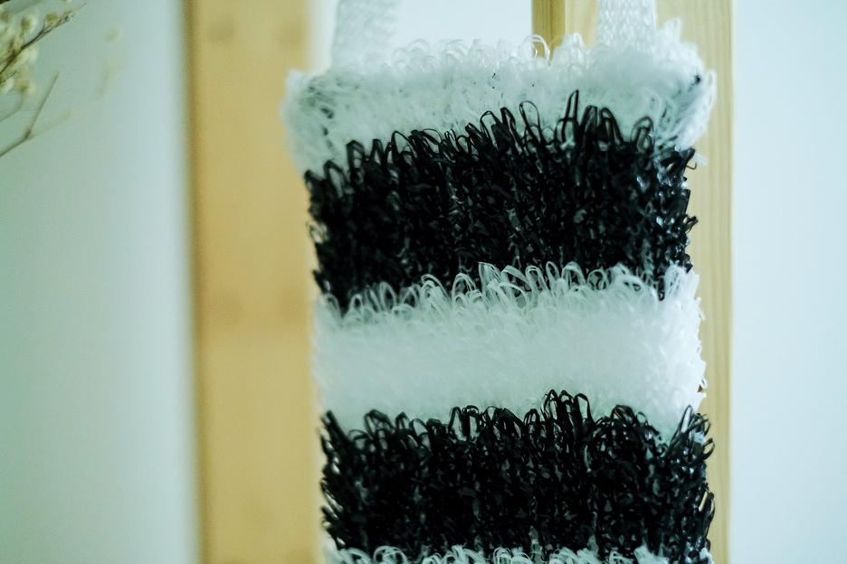 Мочалка вязаная из полипропиленовой нити (110 текс) «Зебра» 42х14 см, махра 15 мм ОПТ фото 5