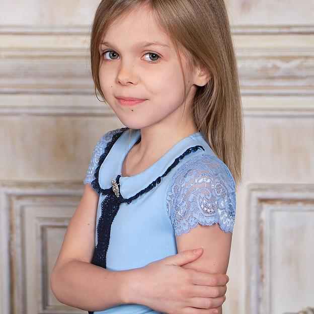 Блузка для девочки Соль&Перец короткий рукав арт.SP9335 голубой ОПТ фото 1