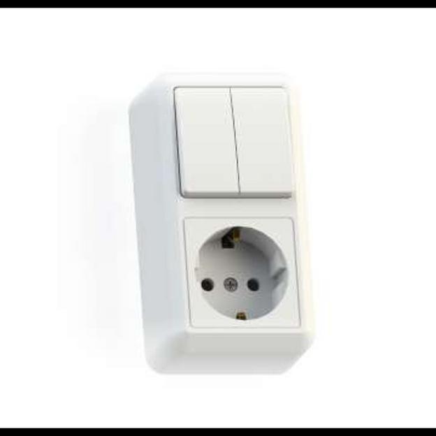 Блок комбинированный ОП БКВР-428 Оптима (2-кл. выкл. + розетка с заземл.) бел. Кунцево 8066 фото 1