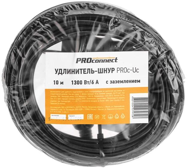 Удлинитель силовой PROconnect PROc-Uc (13-4909) 2x0.75кв.мм 1розет. 10м ПВС 6A без катушки черный фото 5