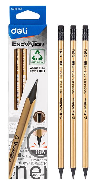 Карандаш чернографит. Deli EC018-HB Enovation HB трехгран. ластик коробка картонная (12шт) фото 6