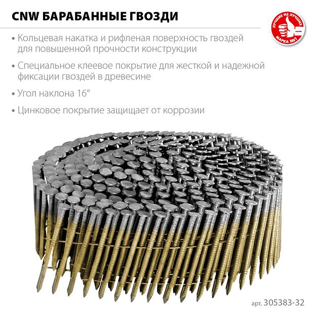 ЗУБР CNW 32 х 2.1 мм, барабанные гвозди рифленые оцинкованные, 14700 шт (305383-32) фото 3