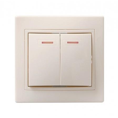 Iek EVK21-K33-10-DM ВС10-2-1-ККм Выключатель 2кл с инд. 10А КВАРТА (кремовый) фото 1