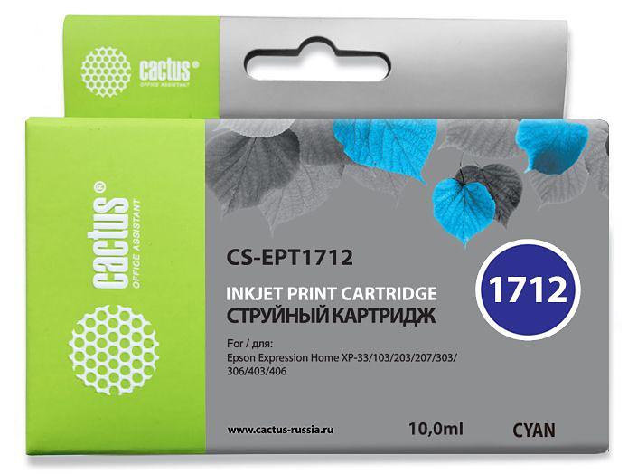 Картридж струйный Cactus CS-EPT1712 голубой (10мл) для Epson XP-33/103/203/207/303/306/403/406 фото 1