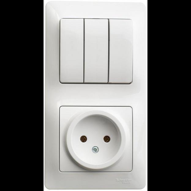 Systeme electric GSL000176 GLOSSA БЛОК: РОЗЕТКА + 3кл. ВЫКЛЮЧАТЕЛЬ БЕЛЫЙ фото 1