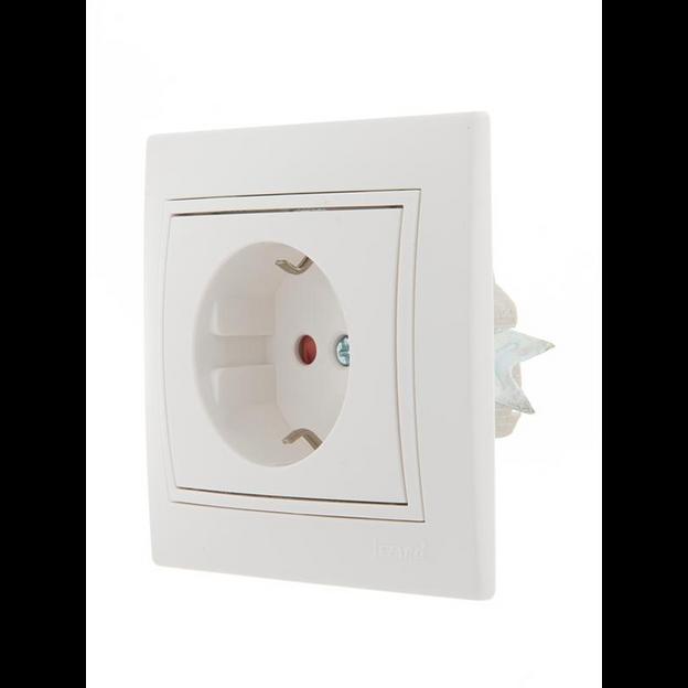 Розетка 1-м СП Mira 16А IP20 с заземл. защ. шторки с бел. вставкой керамика бел. LEZARD 701-0202-124 фото 2