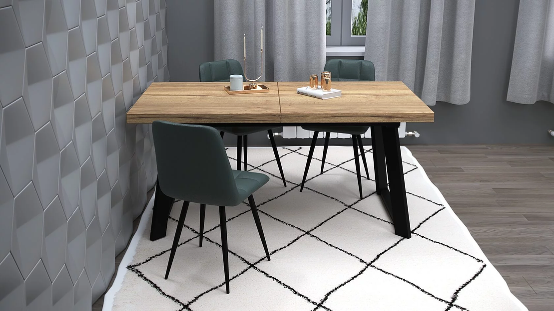 Стол Berner 160(+45)x90 см чёрный металл, галифакс натуральный фото 3