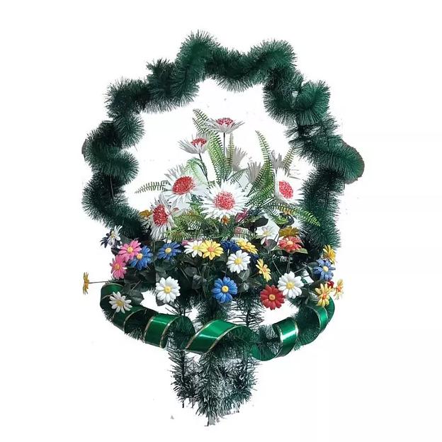 Корзина ритуал. Огромная с пласт. цветами 66x90см фото 2