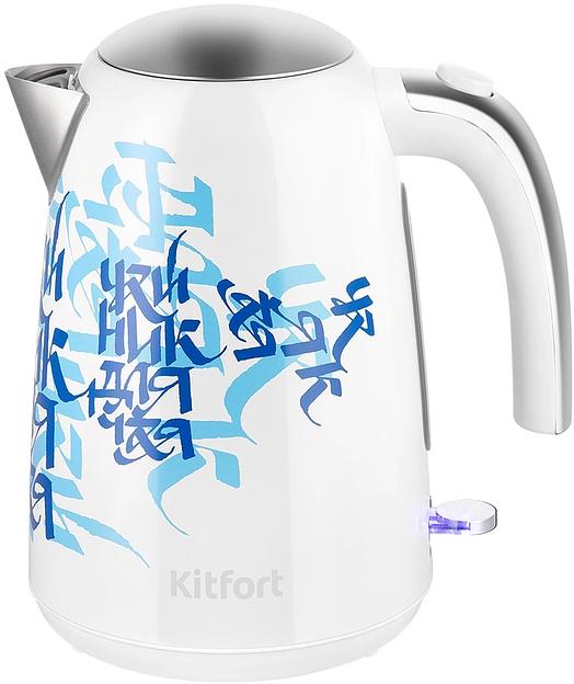 Чайник электрический Kitfort КТ-6772 1.7л. 2200Вт белый/синий корпус: металл/пластик фото 1