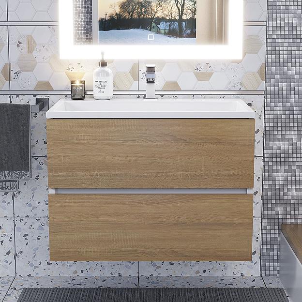 Тумба под раковину для ванной Uperwood Barsa 70 см, подвесная, белая/дуб сонома фото 6