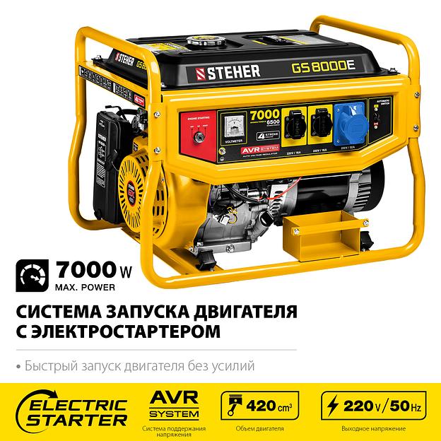 STEHER 7000 Вт, бензиновый генератор с электростартером (GS-8000E) фото 4