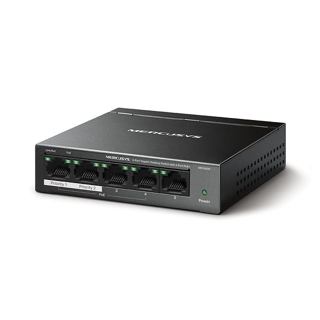 Mercusys MS105GP Настольный коммутатор с 5 гигабитными портами (4 порта PoE+) фото 1