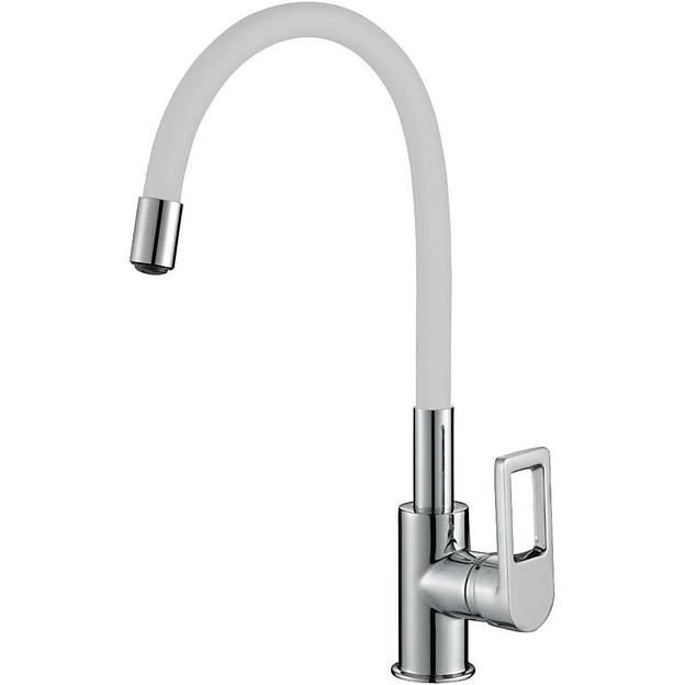 Смеситель для мойки одноручный "Juguni Luxe" с гибкой подводкой, белый фото 1