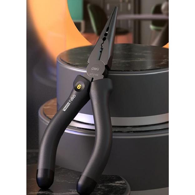 Удлиненные плоскогубцы "Home Series Black" Deli HT2106 160мм, эксклюзивный дизайн, рукоятка из высококачественного софттач пластика фото 8
