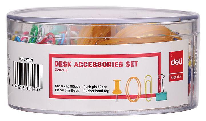 Набор мелкоофисный Deli EZ20703 резинки для купюр 12гр гвоздики 50шт скрепки 100шт пластиковая туба фото 1