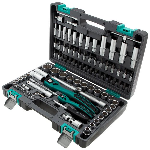 Набор инструментов 1/2, 1/4, CrV, 12 гранные головки, пластиковый кейс, 94 предмета фото 1
