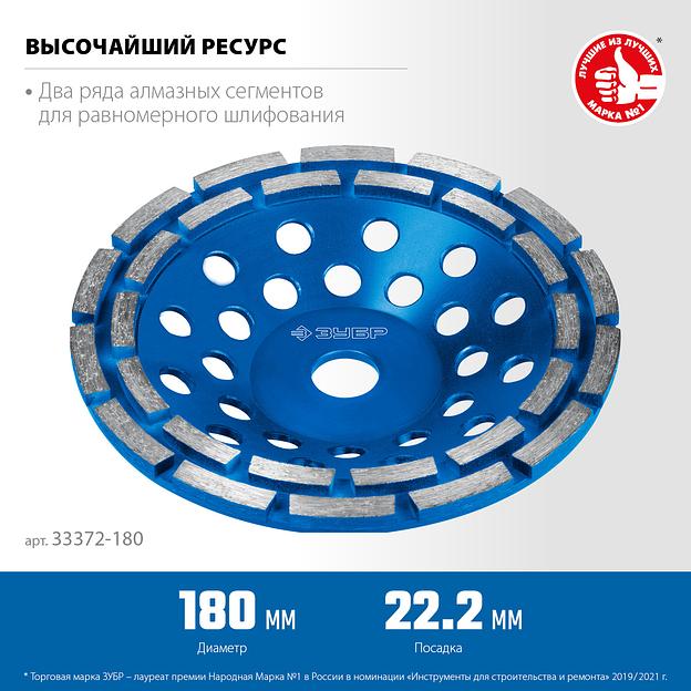 ЗУБР d 180 мм, двухрядная алмазная шлифовальная чашка, Профессионал (33372-180) фото 3