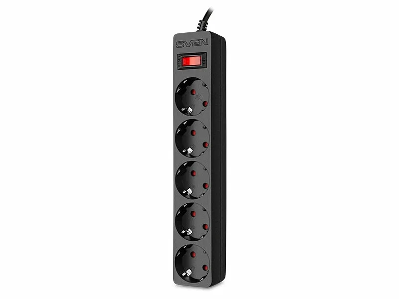 Сетевой фильтр SVEN Surge Protector SF-05E 1 8 m (5 sockets) black SV-021559 фото 1