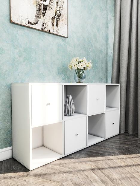 Стеллаж горизонтальный 8-секционный с дверцами Wood&Stone «Малави» 320 белый 136×34.5×69.3 см фото 2