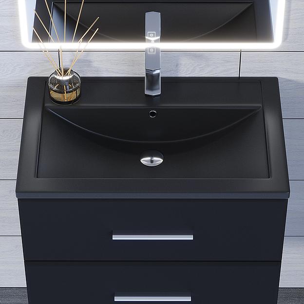 Раковина кварцевая для ванной Uperwood Foster Quartz 70 см, черная матовая, космос фото 2