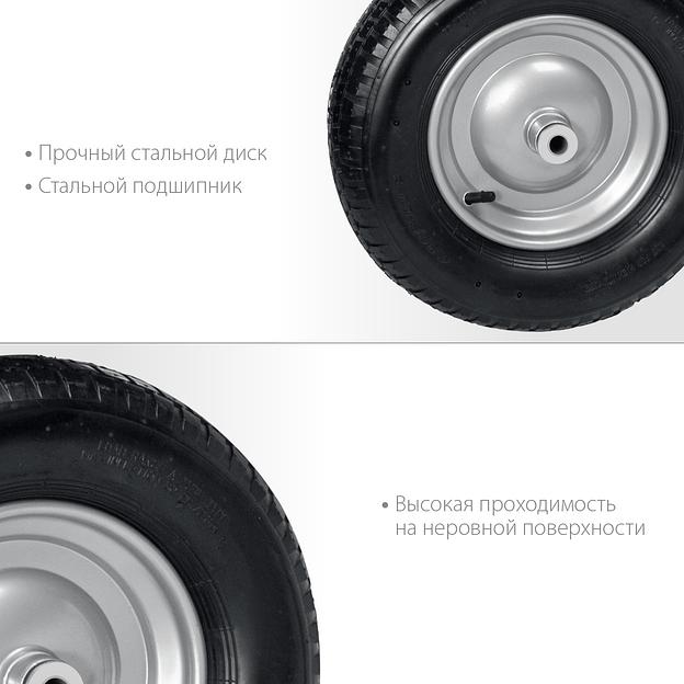 GRINDA WP-20, 4″х380мм, для тачек (арт. 422401, 422406, 422408), стальной диск, подшипник 20мм, пневматическое колесо для тачки, PROLine (422409) фото 3