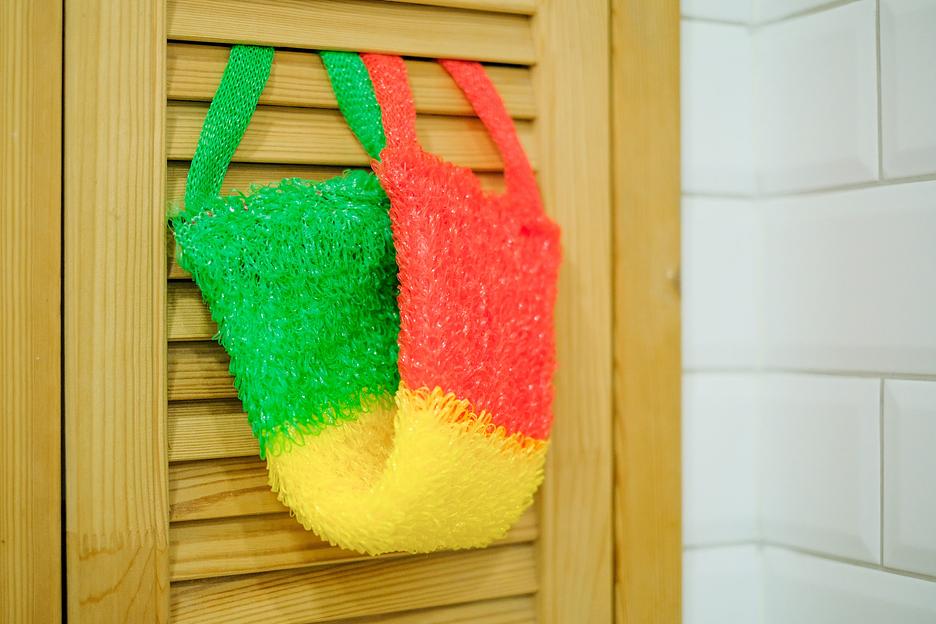 Мочалка вязаная из полипропиленовой нити (110 текс) «Светофор» 42х14 см, махра 15 мм ОПТ фото 4