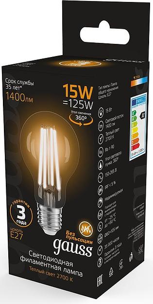 Лампа светодиодная Gauss Filament 102902115 15Вт цок.:E27 груша 220B 2700K св.свеч.бел.теп. (упак.:1шт) фото 3