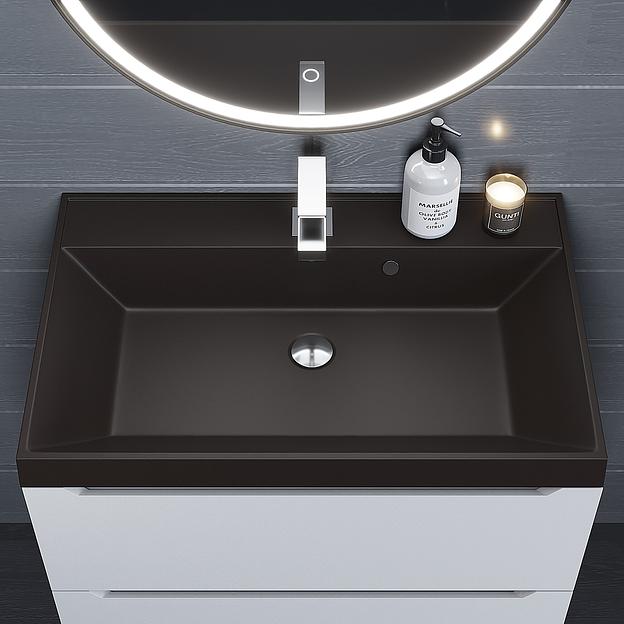 Раковина кварцевая для ванной комнаты Uperwood Classic Quartz 70 см, коричневая матовая, трюфель фото 2