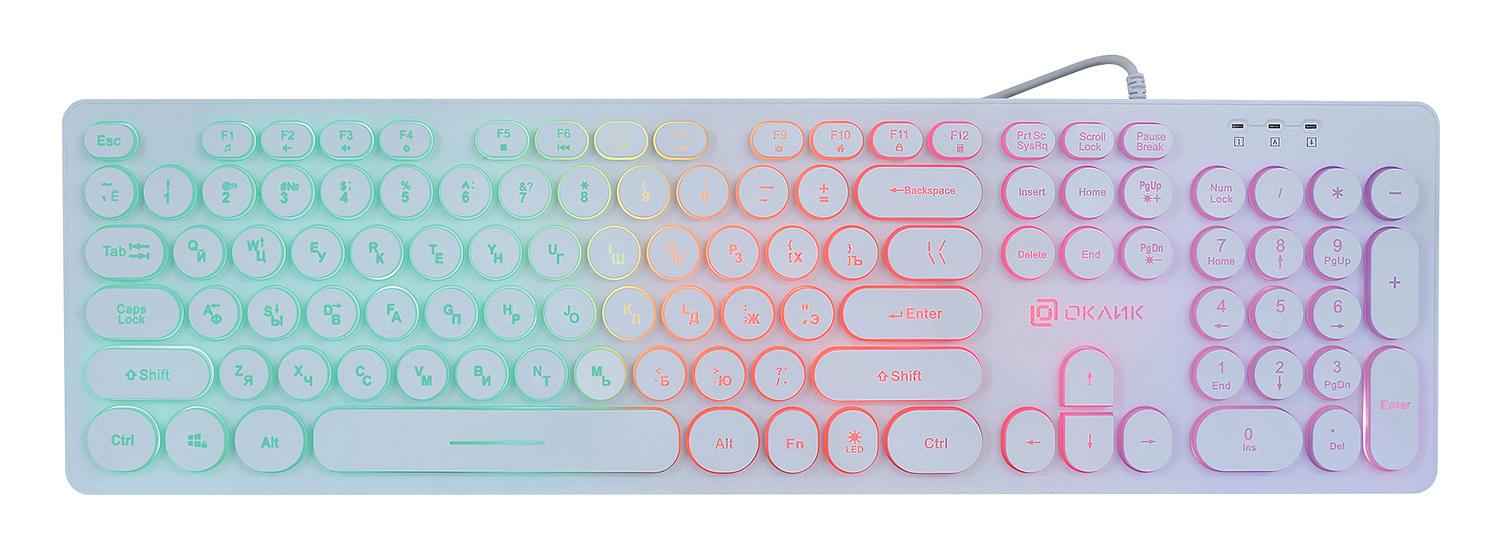 Клавиатура Оклик 420MRL белый USB slim Multimedia LED фото 1