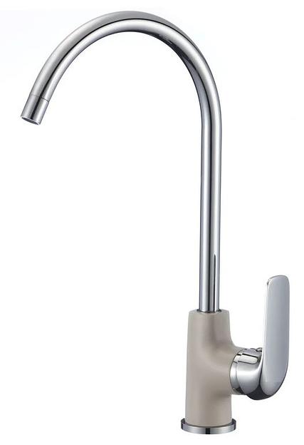 Смеситель латунный для мойки одноручный "Eleanti", бежевый/хром фото 1