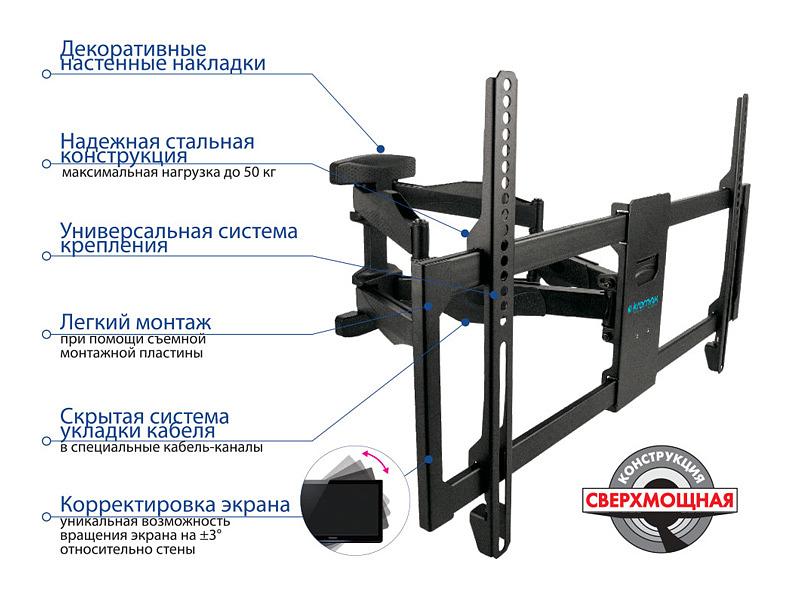 Кронштейн для телевизора Kromax ATLANTIS-35 new черный 22"-65" макс.50кг настенный поворотно-выдвижной и наклонный фото 3