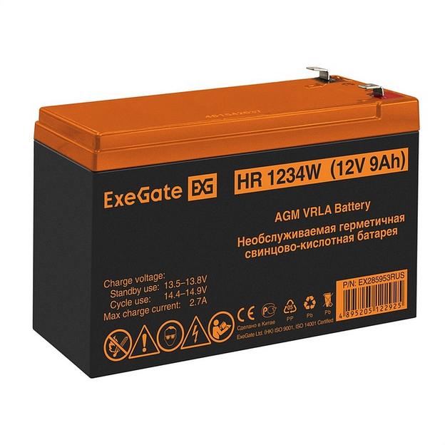 Exegate EX285953RUS Аккумуляторная батарея HR1234W (12V 9Ah, клеммы F2) фото 1